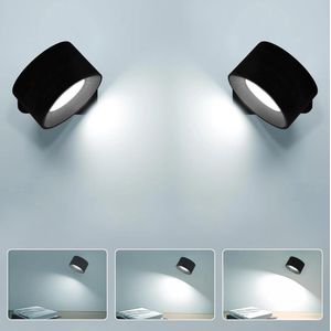 Wandlamp - Oplaadbaar Muurlampen,4.5W LED Wandlamp voor Binnen,Dimbaar Batterij Wandlamp,Aanraakbediening,360°Rotatie,3 Niveaus van Helderheid en 3 Kleurtemperaturen,voor Woonkamer,Slaapkamer,Hal(Zwart)