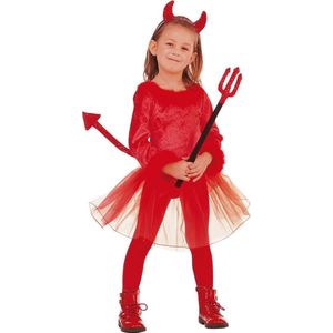 Widmann - Duivel Kostuum - Voor De Duvel Niet Bang Demon - Meisje - Rood - Maat 110 - Halloween - Verkleedkleding