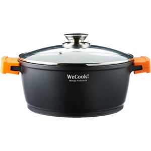 Ecochef Titanium Hoge Kookpot 20 cm Inductie met Glazen Deksel, Anti-aanbaklaag Quantanium Ecologisch PFOA-vrij, Gietaluminium, 5 mm Dik, Siliconen Handvatten, Vitro Keramisch, Gas, Oven.