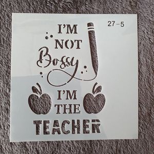 Hobby stencil, sjabloon, herbruikbaar, kaarten maken, scrapbooking, decoreren, 15x15 cm, i'm not bossy i'm the teacher, leraar