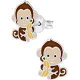 Oorbellen meisje | Zilveren kinderoorbellen | Zilveren oorstekers, aapje met banaan