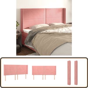 vidaXL Hoofdbord Fluweel Roze 203x16x118/128 cm Hoofd Bord - Hoofdkussen - Rozerood - Velvet - Beddengoed