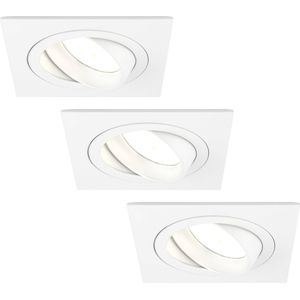 Ledvion Set van 3 LED Inbouwspots Sevilla, Wit, 5W, 2700K, 92 mm, Dimbaar, Vierkant, Badkamer Inbouwspots, Plafondspots, Inbouwspot Frame