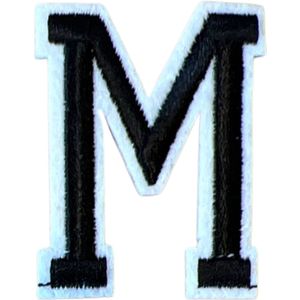 Alfabet Strijk Letter Embleem Patches Zwart Wit Dun Randje Letter M / 4 cm / 5 cm