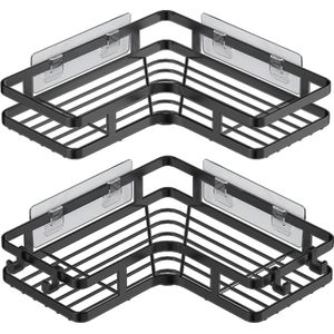 Douchehoek Caddy met 4 Haken en Zelfklevende Planken - 2-Pack Badkamer Opbergaccessoire