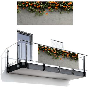 Balkonscherm 300x120 cm - Balkonposter Bloemen - Muur - Oranje - Balkon scherm decoratie - Balkonschermen - Balkondoek zonnescherm