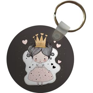 Sleutelhanger - Prinses - Jurk - Hartjes - Meisjes - Kroon - Plastic - Rond - Uitdeelcadeautjes