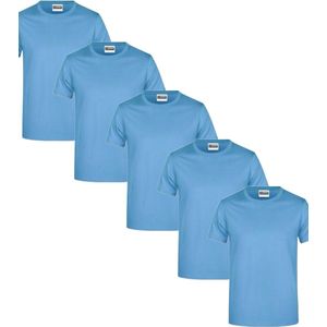James & Nicholson 5 Pack Hemels Blauwe T-Shirts Heren, 100% Katoen Ronde Hals, Ondershirts Maat L