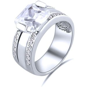 Quiges - 925 Zilveren Ring Klassiek Solitair met Vierkante Witte Zirkonia Kristal - QSR08017