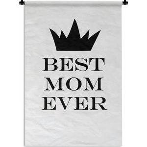 Wandkleed Moederdag - Moederdag cadeau / moederdag geschenk met tekst - Best mom ever - zwart wit print Wandkleed katoen 90x135 cm - Wandtapijt met foto