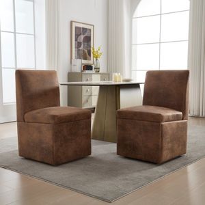 Sweiko Eetkamerstoel - Set van 2 - met Wielen - Gestoffeerde stoel - Bruin