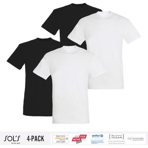 4 Pack Sol's Heren T-Shirt 100% biologisch katoen Ronde hals Zwart en Wit Maat XXL