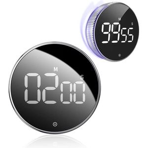 Digitale Kookwekker - Keukenwekker - Magnetische Timer - Douchetimer - Inclusief Batterijen- Stopwatch - Draaiknop - Kookwekker - LED-display – Smart timer – Optellen - Aftellen - Zilver