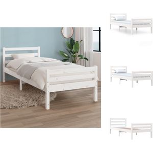 vidaXL Houten Bedframe - Eenpersoons - 90 x 200 cm - Hoogwaardig massief grenenhout - Stabiel en comfortabel - Geschikt voor kleine ruimtes - Wit - Bed