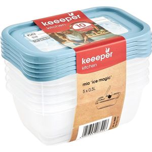 Keeeper - Vershoudbakjes set van 5 stuks - 500 ml - Mia Magic Ice - Blauw / transparant