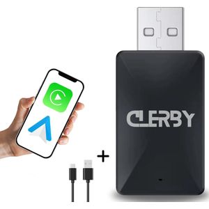 Clerby - Mini 2-in-1 Carplay Dongle - Android Auto Dongle - Carplay Apple - Wireless Carplay - Android Auto - Carplay Draadloos - USB-C & USB-A - Zwart - 2025 Model
