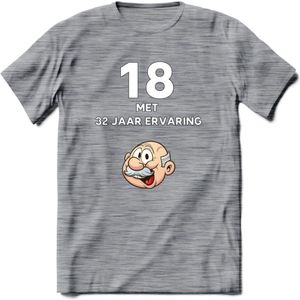 18 met 32 jaar ervaring T-Shirt | Grappig Abraham 50 Jaar Verjaardag Kleding Cadeau | Dames – Heren - Donker Grijs - Gemaleerd - S