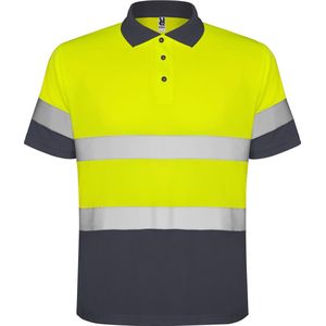 High Visibility Polo Shirt Polaris Lood Grijs / Fluor Geel met reflecterende strepen Size L merk Roly