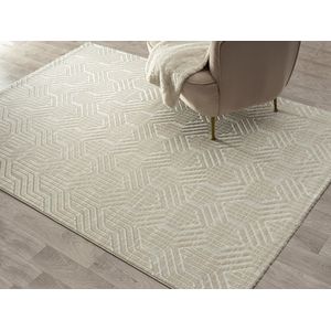 the carpet Vloerkleed Mila modern tapijt woonkamer, elegant glanzend kortpolig woonkamer tapijt in crème met geometrisch patroon, tapijt 80 x 300 cm
