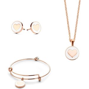 CO88 Collection Gift Set 8CO SET001 Sieraden Geschenkset - Armband, Collier en Oorknoppen met Hart - Rosékleurig / Wit
