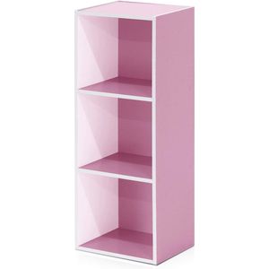 boekenkast met 3 vakken, hout, wit/roze, 30,5 x 23,6 x 80 cm