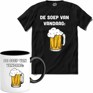 De soep van vandaag - Bier kleding cadeau - bierpakket kado idee - grappige bierglazen drank feest teksten en zinnen - T-Shirt met mok - Heren - Zwart - Maat XL