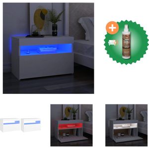 vidaXL Nachtkastjes 2 st LED-verlichting 60x35x40 cm bewerkt hout wit - Kast - Inclusief Houtreiniger en verfrisser