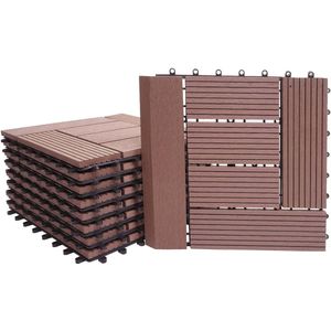 WPC vloertegel Rhone + afwerking, houtlook balkon/terras, 11x elk 30x30cm = 1m² Premium ~ koffie offset