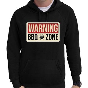 Warning bbq zone barbecue hoodie zwart - cadeau sweater met capuchon voor heren - verjaardag / vaderdag kado L