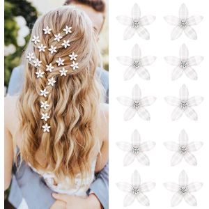 10 stuks witte kleine bloemen-haarspelden, mini schattige metalen haarspelden met strassteentjes voor vrouwen, bruid-haarspelden voor meisjes, bruiloft, haaraccessoires, decoratief