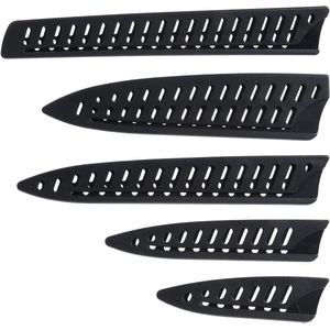 Messenset beschermhoezen - Kunststof beschermhoes voor messen - Zwart - Universele bladbescherming voor keukenmessen en fruitmessen (255 cm, 20 cm, 12 cm, 139 cm) - 5 stuks