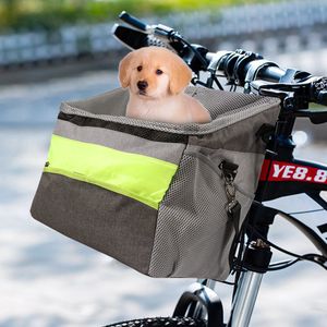 Fietstas voor Hond - Fietsmand Hond - Max 5kg - Hondenmand fiets Voorop - Multifunctionele - Afneembare - Fiets Tas - Schoudertas - Grijs - Reflectiestrip