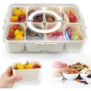 Snackschaal met deksel, snackbord met 8 vakken, snackopbergdoos, plastic verdeler snackschalen, snackbox-organizer voor snoep, snoep, groenten, koekjes, noten, fruit