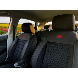 Autostoelhoezen voor Chevrolet Matiz 1 2004-2018 in pasvorm| Set van 2 stuks | Bestuurder + Passagiersstoel AIS Serie | AIS101 | Zwart met rode stiknaden