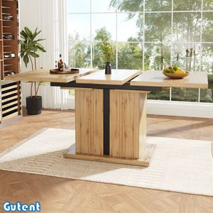 Gutent Uitschuifbare eettafel (119-158,5 x 80 cm)-Ruimtebesparend-T-poten-Houten kleur