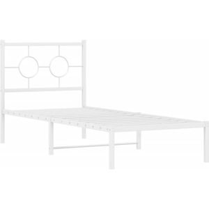 vidaXL - Bedframe - met - hoofdbord - zonder - matras - metaal - wit - 75x190 - cm