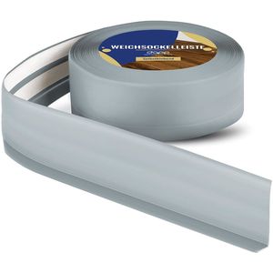 DQ-PP ZACHTE PLINT, 150 m (6x25m), Asgrijs, 50 x 15 mm, PVC, zelfklevend, knikhoek plinten rubberen strip plint hoekprofiel afsluitstrip vloerlijst