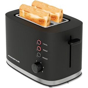Aigostar 30J4R - Broodrooster Zwart - Toaster - 6 Warmteniveaus - 2 Extra Brede Sleuven - Reheat en Ontdooi-functie - 800W