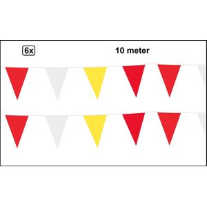6x Vlaggenlijn rood/wit/geel 10 meter - Meerkleurig - vlaglijn festival blok vlaglijn thema feest festival verjaardag landen