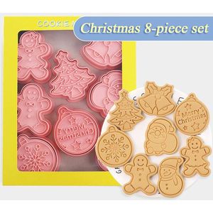 Uitsteekvormpjes - Koekvormpjes - Uitstekers met stempel - Kerst - 8 stuks - Kerstkoekjes - Bakspullen - Uitsteekvormen set - Koekuitstekers - Uitsteek vormen - Koekstempel - Stempel- Bakken - Kerstmis