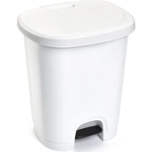 Kunststof afvalemmers/vuilnisemmers/pedaalemmers in het wit van 18 liter met deksel en pedaal 33 x 28 x 40 cm