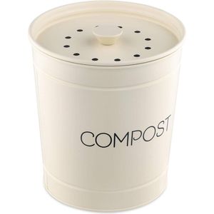 Compostbak Afvalbak voor organisch afval – 3 L emmercontainer voor afval – GFT-container met 3 koolstoffilters – crèmewit