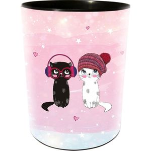 Muziek voor Katten Papierbak met een diameter van 25 cm en een hoogte van 30 cm, inhoud van 12 liter, papierbak met kattenmotief, roze.