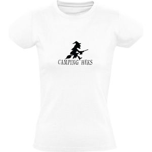 Camping heks Dames T-shirt - toveren - bezem - magie - caravan - camper - kamperen - vakantie - witch - halloween - grappig
