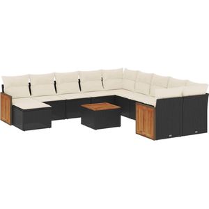 vidaXL Loungeset - 12-delig - Poly Rattan - Zwart