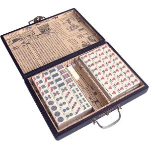 Mahjong spel - in zwarte  luxe houten koffer S