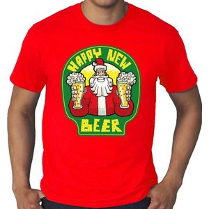 Grote maten foute Kerst t-shirt - oud en nieuw / nieuwjaar shirt - happy new beer / bier - rood voor heren - kerstkleding XXXL