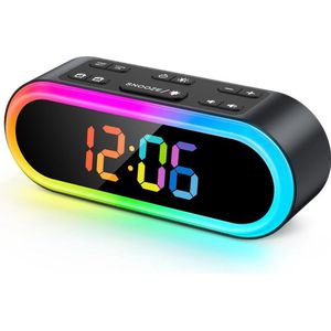 Digitale Wekker - 7 Wekgeluiden - RGB - 15-120 Minuten Automatische Uitschakeltimer - Voor Volwassen en Kinderen - Kinderwekker - Dimmen - Slapen - Zwart