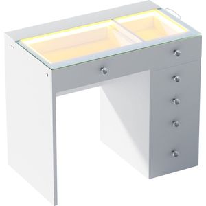 Modieuze en Klassieke Witte Kaptafel - Gemakkelijk te Monteren - Uitgerust met USB Oplaadfunctie - Drie Soorten LED Verlichting-6 Laden met Grote Opbergruimte-Perfecte Kamerdecoratie-Luxe Make-uptafel