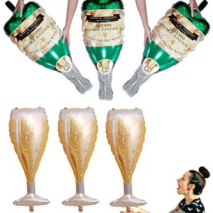Feest Decoratie Folieballon champagnefles heliumballon 6 stuks - bruiloft decoratie - feest ballonnen - verjaardag - zelfdichtende aluminium ballon